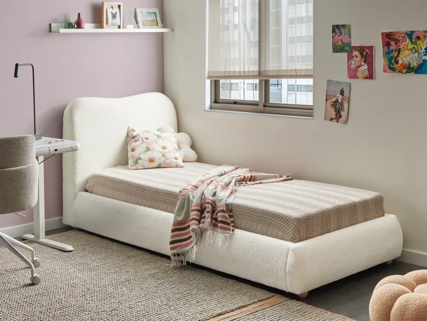 Clearance Łóżko z pojemnikiem BLAGNAC Boucle Złamana biel 90 x 200 cm Łóżka Tapicerowane|Łóżka Z Pojemnikiem