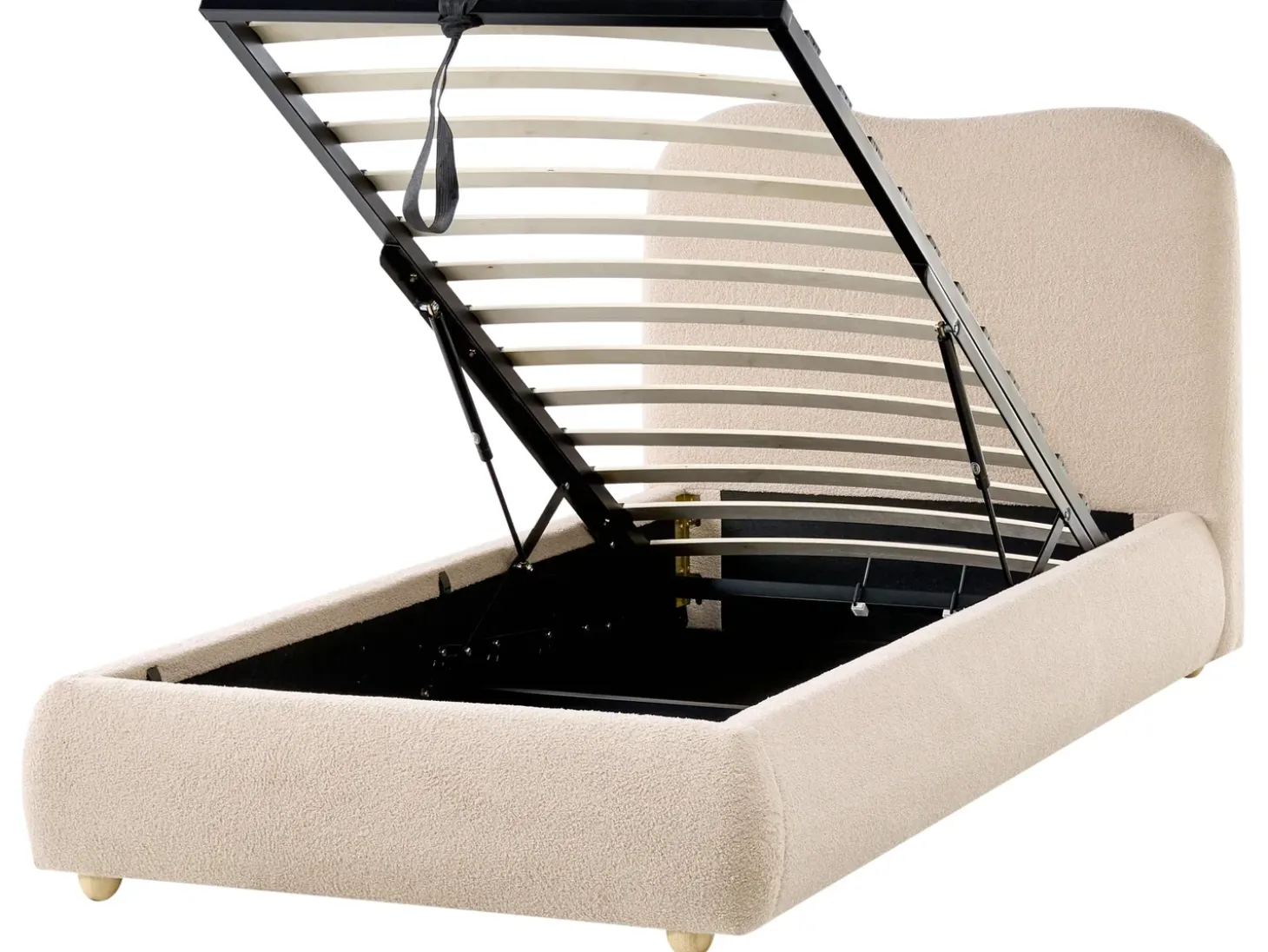 Discount Łóżko z pojemnikiem BLAGNAC Boucle Beżowy 90 x 200 cm Łóżka Tapicerowane|Łóżka Z Pojemnikiem