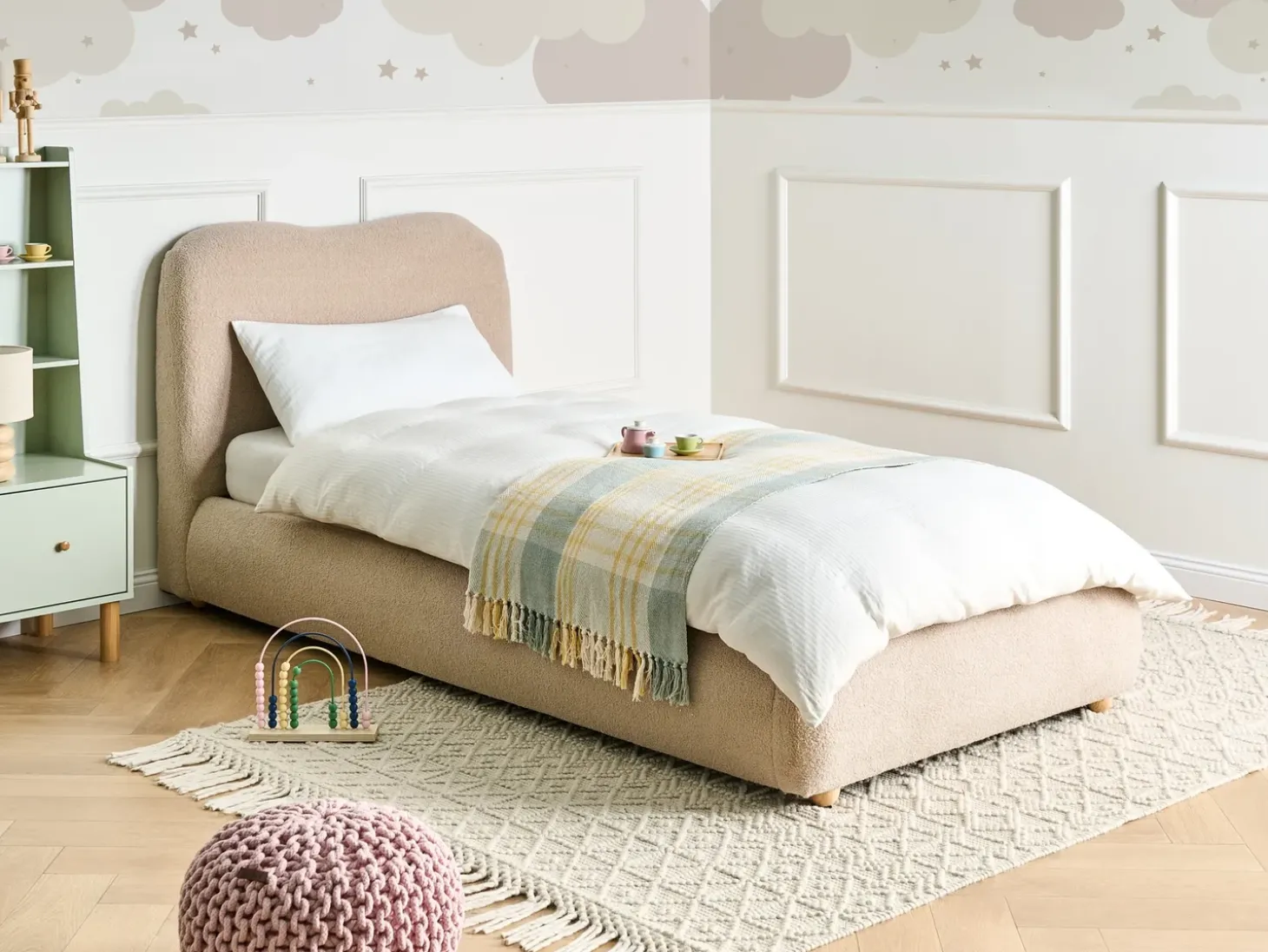 Discount Łóżko z pojemnikiem BLAGNAC Boucle Beżowy 90 x 200 cm Łóżka Tapicerowane|Łóżka Z Pojemnikiem