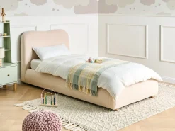 Discount Łóżko z pojemnikiem BLAGNAC Boucle Jasnobeżowy 90 x 200 cm Łóżka Tapicerowane|Łóżka Z Pojemnikiem