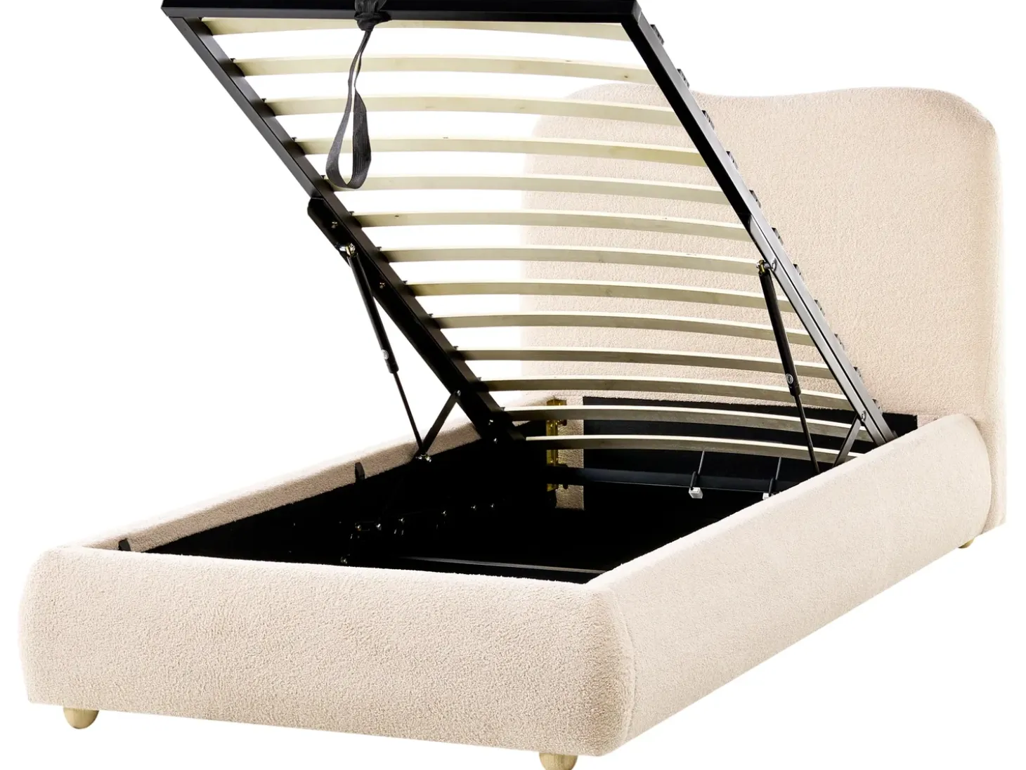 Discount Łóżko z pojemnikiem BLAGNAC Boucle Jasnobeżowy 90 x 200 cm Łóżka Tapicerowane|Łóżka Z Pojemnikiem
