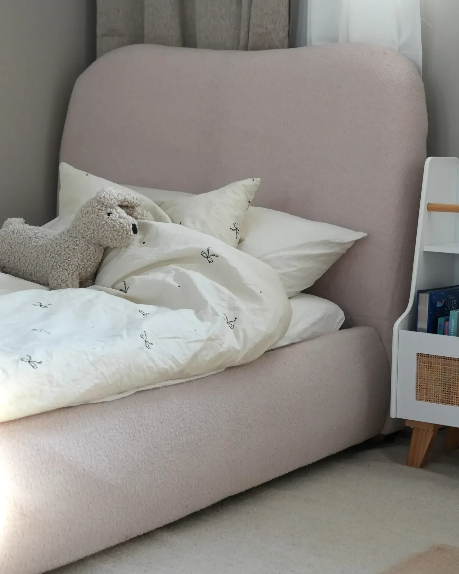 Discount Łóżko z pojemnikiem BLAGNAC Boucle Jasnobeżowy 90 x 200 cm Łóżka Tapicerowane|Łóżka Z Pojemnikiem