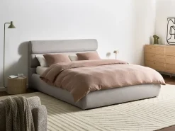 Best Łóżko z pojemnikiem BONIFACIO Len syntetyczny Szary 160 x 200 cm Łóżka Tapicerowane|Łóżka Podwójne
