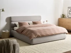 Best Łóżko z pojemnikiem BONIFACIO Len syntetyczny Szary 180 x 200 cm Łóżka Tapicerowane|Łóżka Podwójne