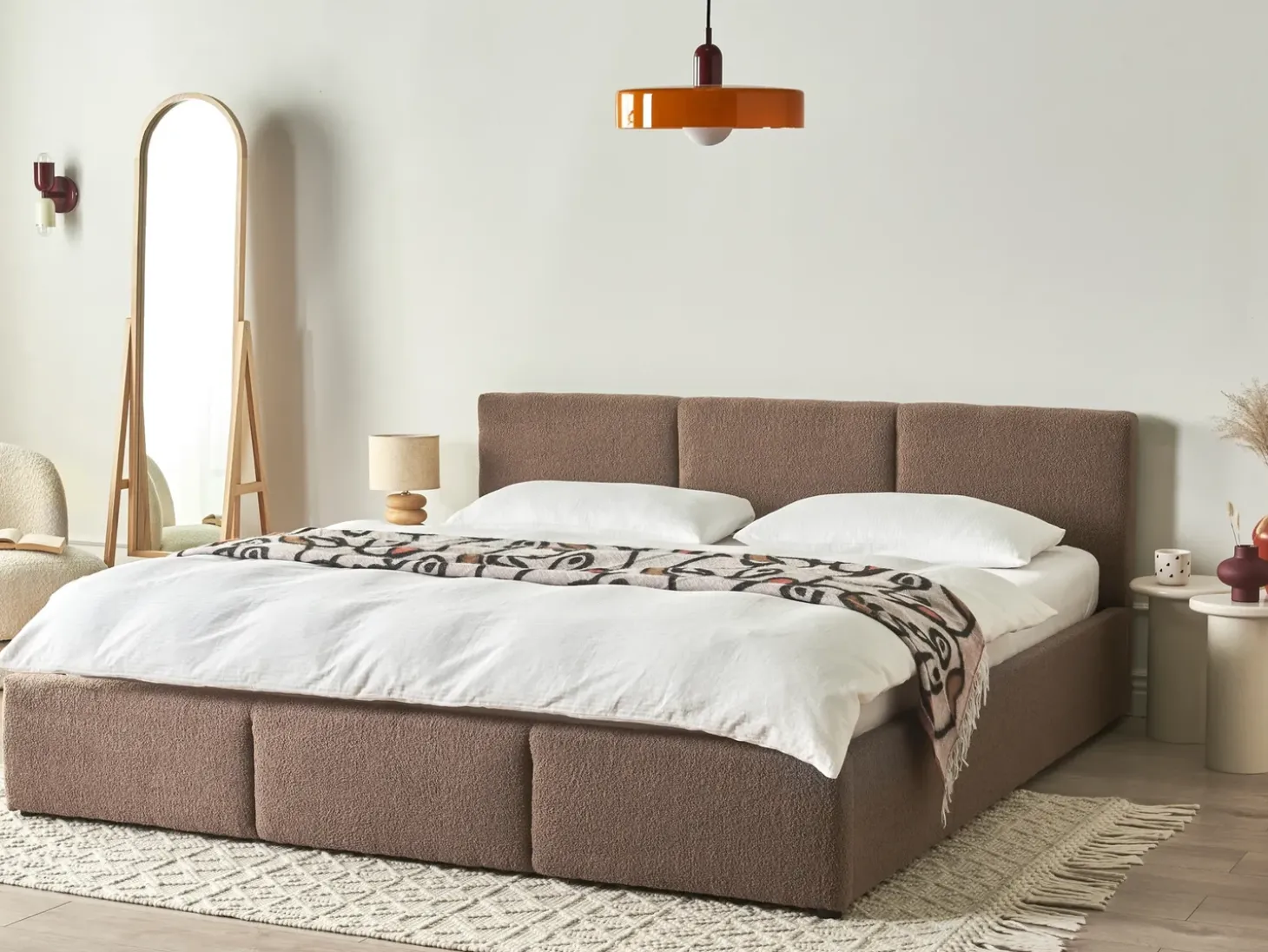 Online Łóżko z pojemnikiem BOUSSE Boucle Beżowoszary 180 x 200 cm Łóżka Tapicerowane|Łóżka Podwójne