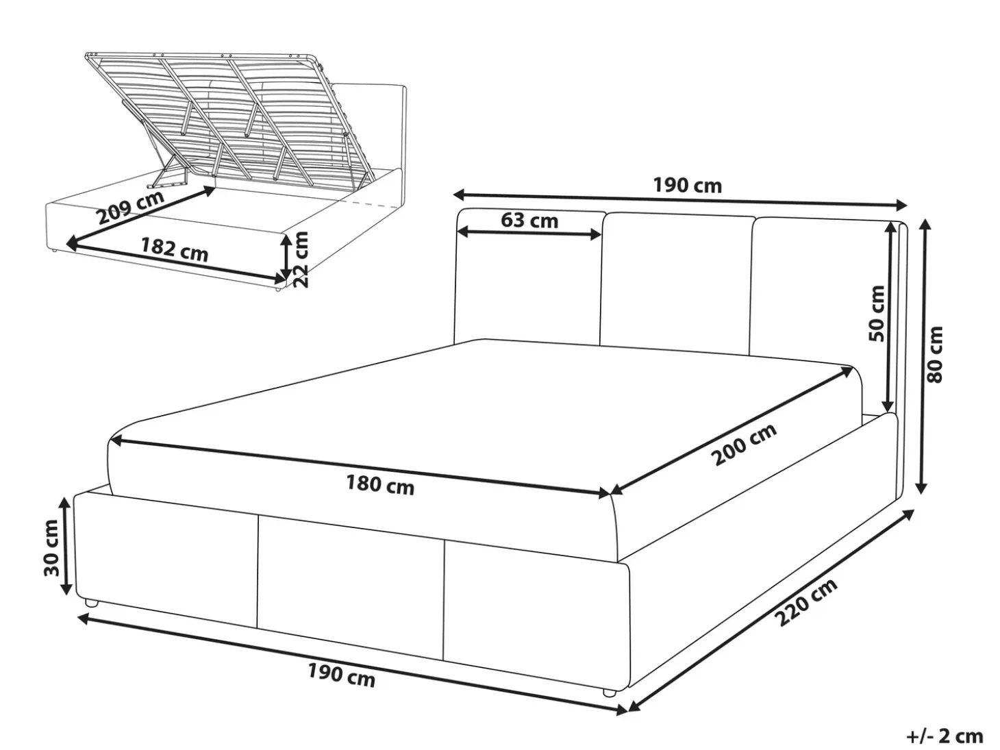 Discount Łóżko z pojemnikiem BOUSSE Welur Jasno 180 x 200 cm Łóżka Tapicerowane|Łóżka Podwójne