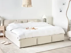 Discount Łóżko z pojemnikiem BOUSSE Welur Jasno 180 x 200 cm Łóżka Tapicerowane|Łóżka Podwójne