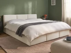 Discount Łóżko z pojemnikiem BOUSSE Złamana biel 180 x 200 cm Łóżka Tapicerowane|Łóżka Podwójne