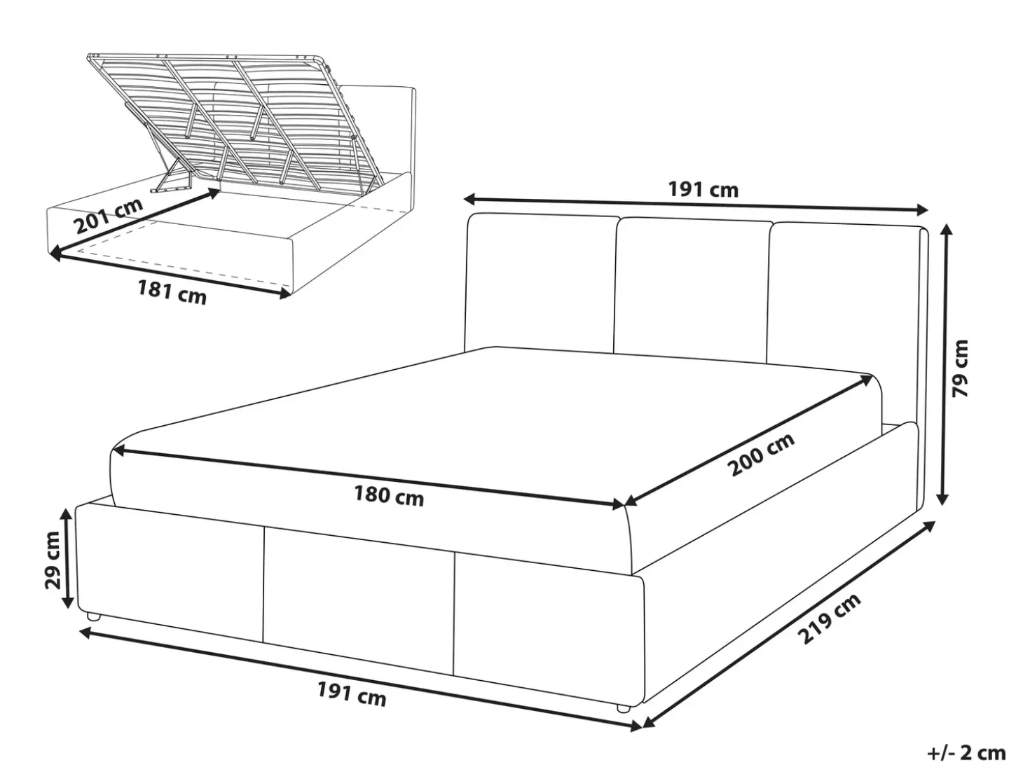 Discount Łóżko z pojemnikiem BOUSSE Złamana biel 180 x 200 cm Łóżka Tapicerowane|Łóżka Podwójne