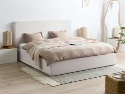 Outlet Łóżko z pojemnikiem BRENON Boucle Złamana biel 180 x 200 cm Łóżka Tapicerowane|Łóżka Podwójne