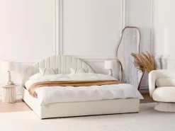 Clearance Łóżko z pojemnikiem CHADENET Boucle Złamana biel 180 x 200 cm Łóżka Tapicerowane|Łóżka Podwójne