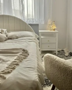 Clearance Łóżko z pojemnikiem CHADENET Boucle Złamana biel 180 x 200 cm Łóżka Tapicerowane|Łóżka Podwójne