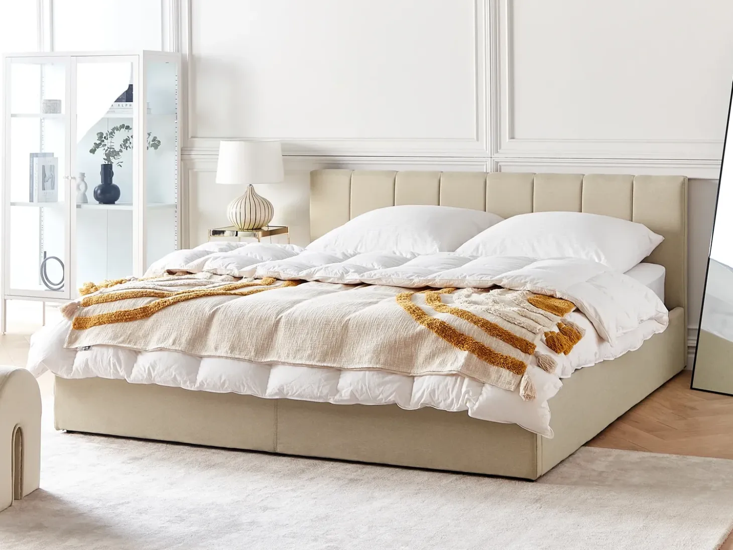 Discount Łóżko z pojemnikiem DREUX Beżowy 180 x 200 cm Łóżka Tapicerowane|Łóżka Podwójne