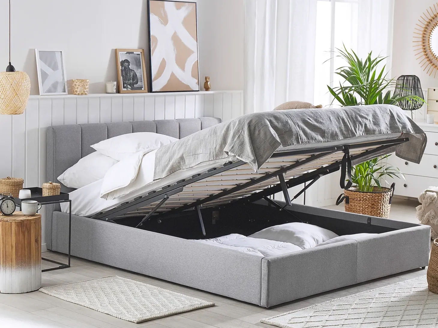 Hot Łóżko z pojemnikiem DREUX Jasno 180 x 200 cm Łóżka Tapicerowane|Łóżka Podwójne