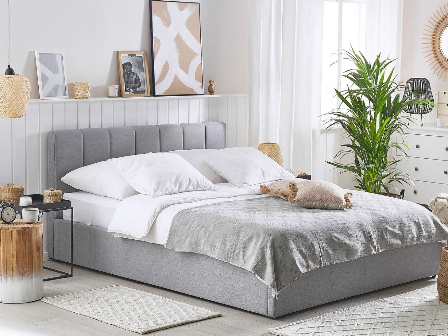 Hot Łóżko z pojemnikiem DREUX Jasno 180 x 200 cm Łóżka Tapicerowane|Łóżka Podwójne