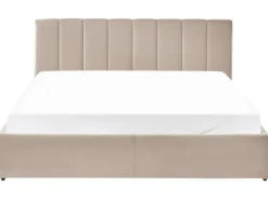 Discount Łóżko z pojemnikiem DREUX Welur Beżowoszary 180 x 200 cm Łóżka Tapicerowane|Łóżka Podwójne