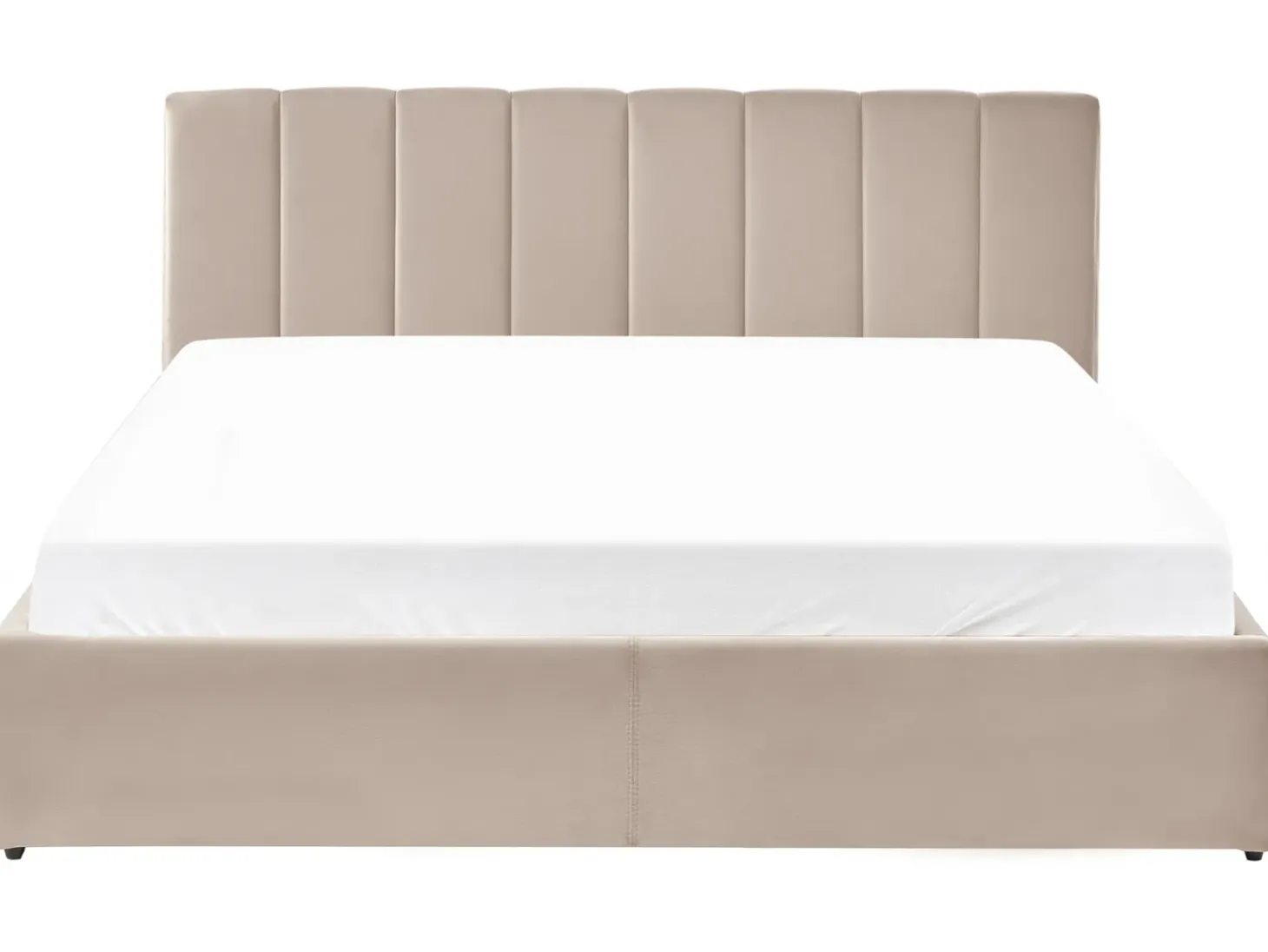 Discount Łóżko z pojemnikiem DREUX Welur Beżowoszary 180 x 200 cm Łóżka Tapicerowane|Łóżka Podwójne