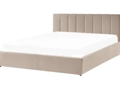 Discount Łóżko z pojemnikiem DREUX Welur Beżowoszary 180 x 200 cm Łóżka Tapicerowane|Łóżka Podwójne