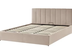 Discount Łóżko z pojemnikiem DREUX Welur Beżowoszary 180 x 200 cm Łóżka Tapicerowane|Łóżka Podwójne