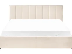 Outlet Łóżko z pojemnikiem DREUX Welur Jasnobeżowy 180 x 200 cm Łóżka Tapicerowane|Łóżka Podwójne