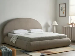 Hot Łóżko z pojemnikiem GRASSE Beżowoszary 180 x 200 cm Łóżka Tapicerowane|Łóżka Podwójne
