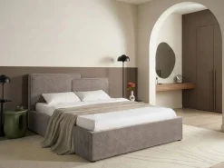 Hot Łóżko z pojemnikiem LAGARDE Beżowoszary 180 x 200 cm Łóżka Tapicerowane|Łóżka Podwójne