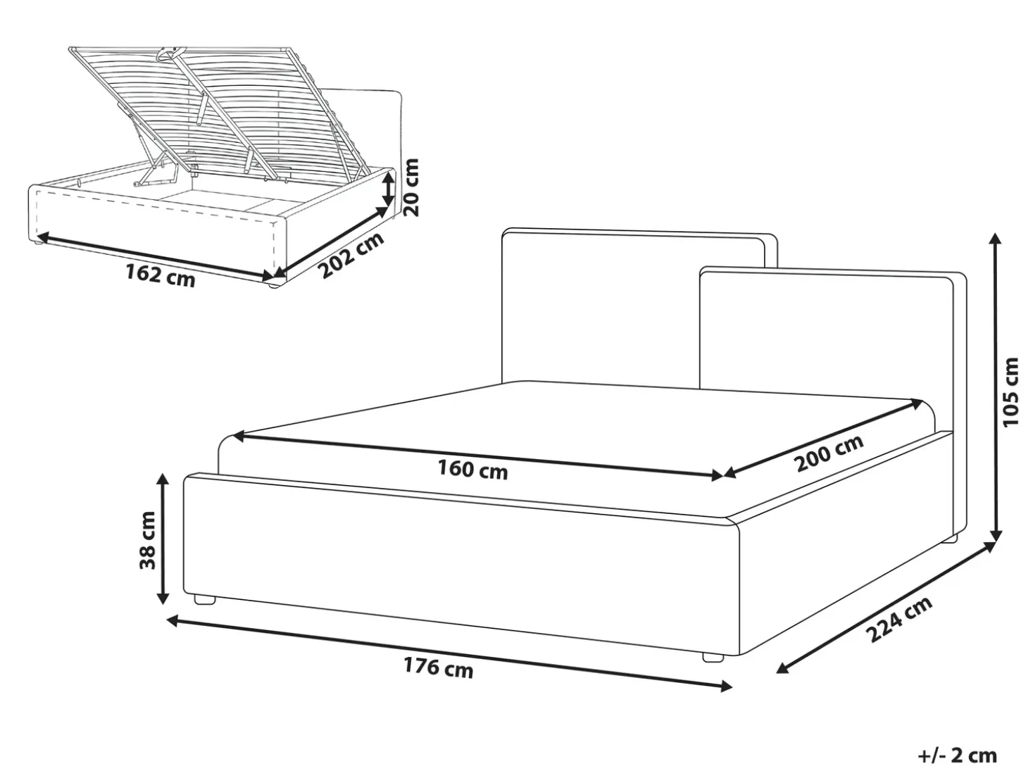 Clearance Łóżko z pojemnikiem LAGARDE Złamana biel 160 x 200 cm Łóżka Tapicerowane|Łóżka Podwójne