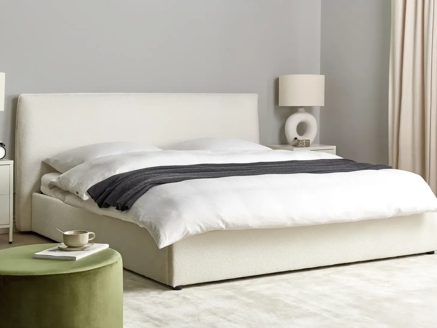Sale LAVAUR Boucle Złamana biel 180 x 200 cm Łóżka Tapicerowane|Łóżka Podwójne