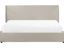 LAVAUR Welur Beżowoszary 180 x 200 cm Łóżka Tapicerowane|Łóżka Podwójne