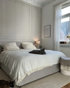 Clearance LAVAUR Welur Złamana biel 180 x 200 cm Łóżka Tapicerowane|Łóżka Podwójne