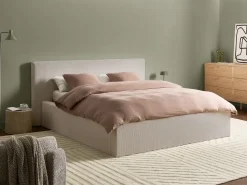 Discount Łóżko z pojemnikiem LILLEBONNE Sztruks Jasnobeżowy 160 x 200 cm Łóżka Tapicerowane|Łóżka Podwójne