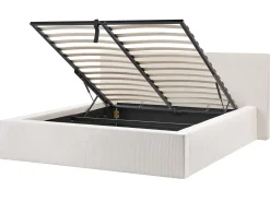 Discount Łóżko z pojemnikiem LILLEBONNE Sztruks Jasnobeżowy 160 x 200 cm Łóżka Tapicerowane|Łóżka Podwójne