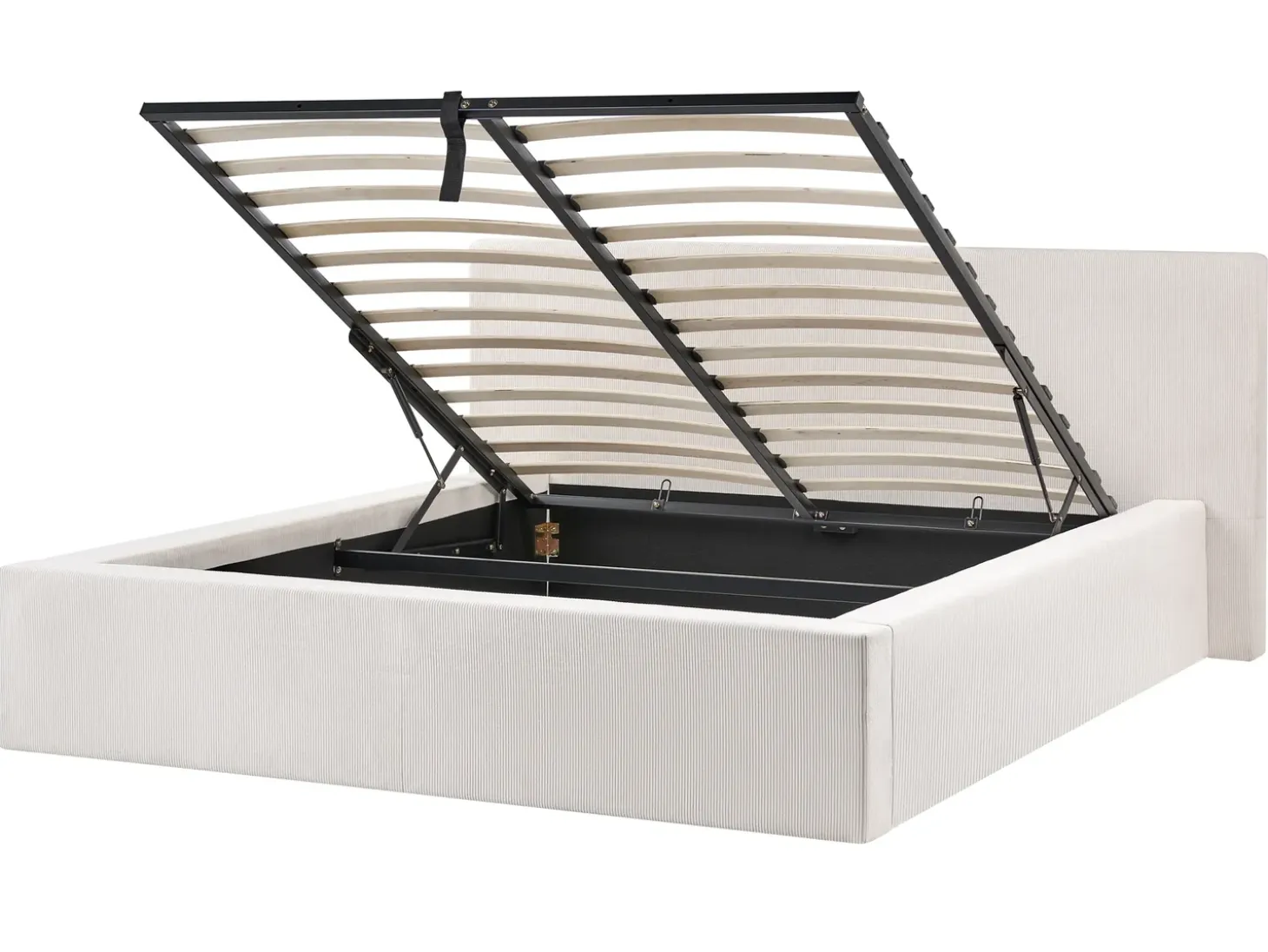 Discount Łóżko z pojemnikiem LILLEBONNE Sztruks Jasnobeżowy 160 x 200 cm Łóżka Tapicerowane|Łóżka Podwójne
