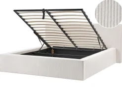 Discount Łóżko z pojemnikiem LILLEBONNE Sztruks Jasnobeżowy 160 x 200 cm Łóżka Tapicerowane|Łóżka Podwójne