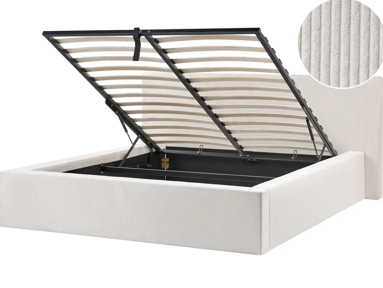 Discount Łóżko z pojemnikiem LILLEBONNE Sztruks Jasnobeżowy 160 x 200 cm Łóżka Tapicerowane|Łóżka Podwójne