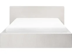 Discount Łóżko z pojemnikiem LILLEBONNE Sztruks Jasnobeżowy 160 x 200 cm Łóżka Tapicerowane|Łóżka Podwójne