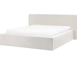 Discount Łóżko z pojemnikiem LILLEBONNE Sztruks Jasnobeżowy 160 x 200 cm Łóżka Tapicerowane|Łóżka Podwójne