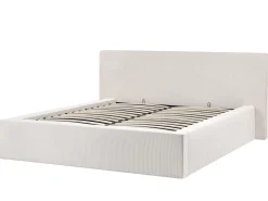 Discount Łóżko z pojemnikiem LILLEBONNE Sztruks Jasnobeżowy 160 x 200 cm Łóżka Tapicerowane|Łóżka Podwójne