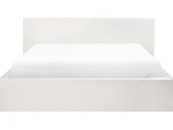 Outlet Łóżko z pojemnikiem LILLEBONNE Sztruks Jasnobeżowy 180 x 200 cm Łóżka Tapicerowane|Łóżka Podwójne