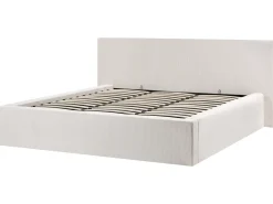 Outlet Łóżko z pojemnikiem LILLEBONNE Sztruks Jasnobeżowy 180 x 200 cm Łóżka Tapicerowane|Łóżka Podwójne