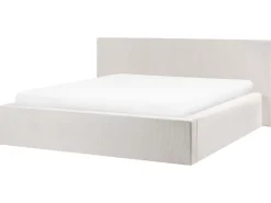 Outlet Łóżko z pojemnikiem LILLEBONNE Sztruks Jasnobeżowy 180 x 200 cm Łóżka Tapicerowane|Łóżka Podwójne