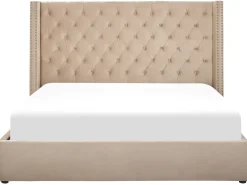 Outlet LUBBON Welur Beżowy 160 x 200 cm Łóżka Tapicerowane|Łóżka Podwójne