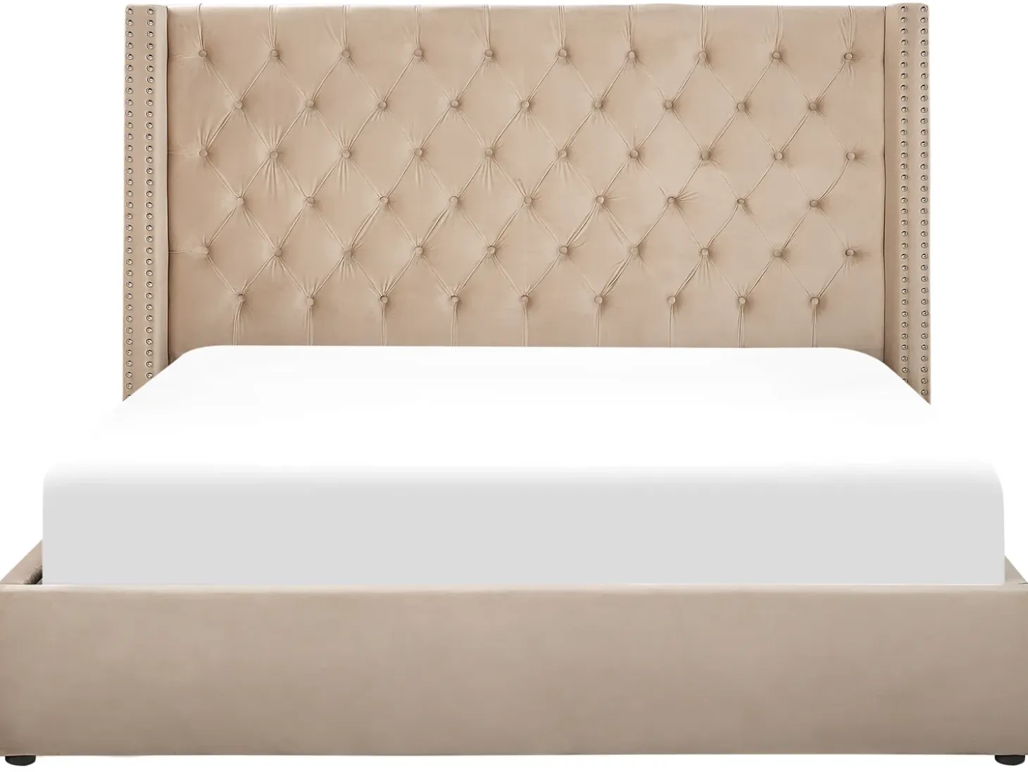 Outlet LUBBON Welur Beżowy 160 x 200 cm Łóżka Tapicerowane|Łóżka Podwójne