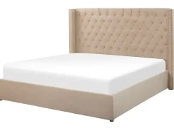 Outlet LUBBON Welur Beżowy 160 x 200 cm Łóżka Tapicerowane|Łóżka Podwójne