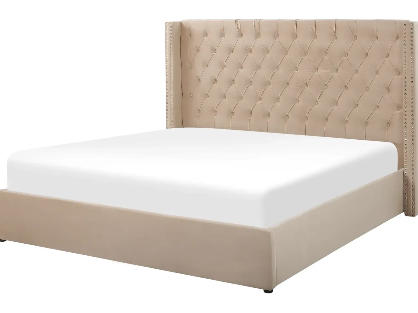 Outlet LUBBON Welur Beżowy 160 x 200 cm Łóżka Tapicerowane|Łóżka Podwójne