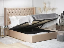 Outlet LUBBON Welur Beżowy 160 x 200 cm Łóżka Tapicerowane|Łóżka Podwójne