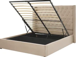 Outlet LUBBON Welur Beżowy 160 x 200 cm Łóżka Tapicerowane|Łóżka Podwójne