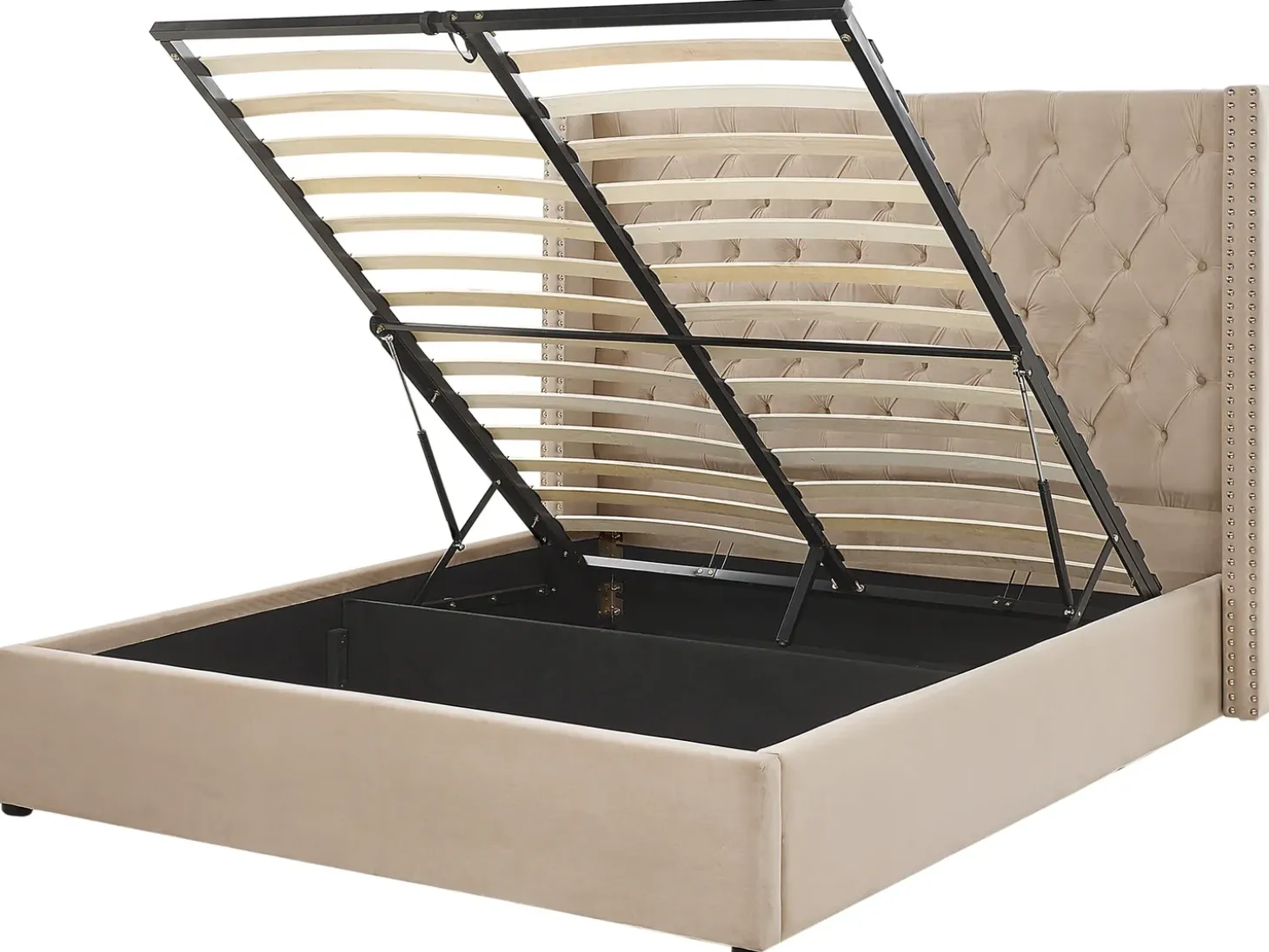 Outlet LUBBON Welur Beżowy 160 x 200 cm Łóżka Tapicerowane|Łóżka Podwójne