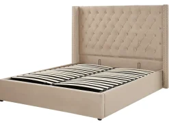 Outlet LUBBON Welur Beżowy 160 x 200 cm Łóżka Tapicerowane|Łóżka Podwójne