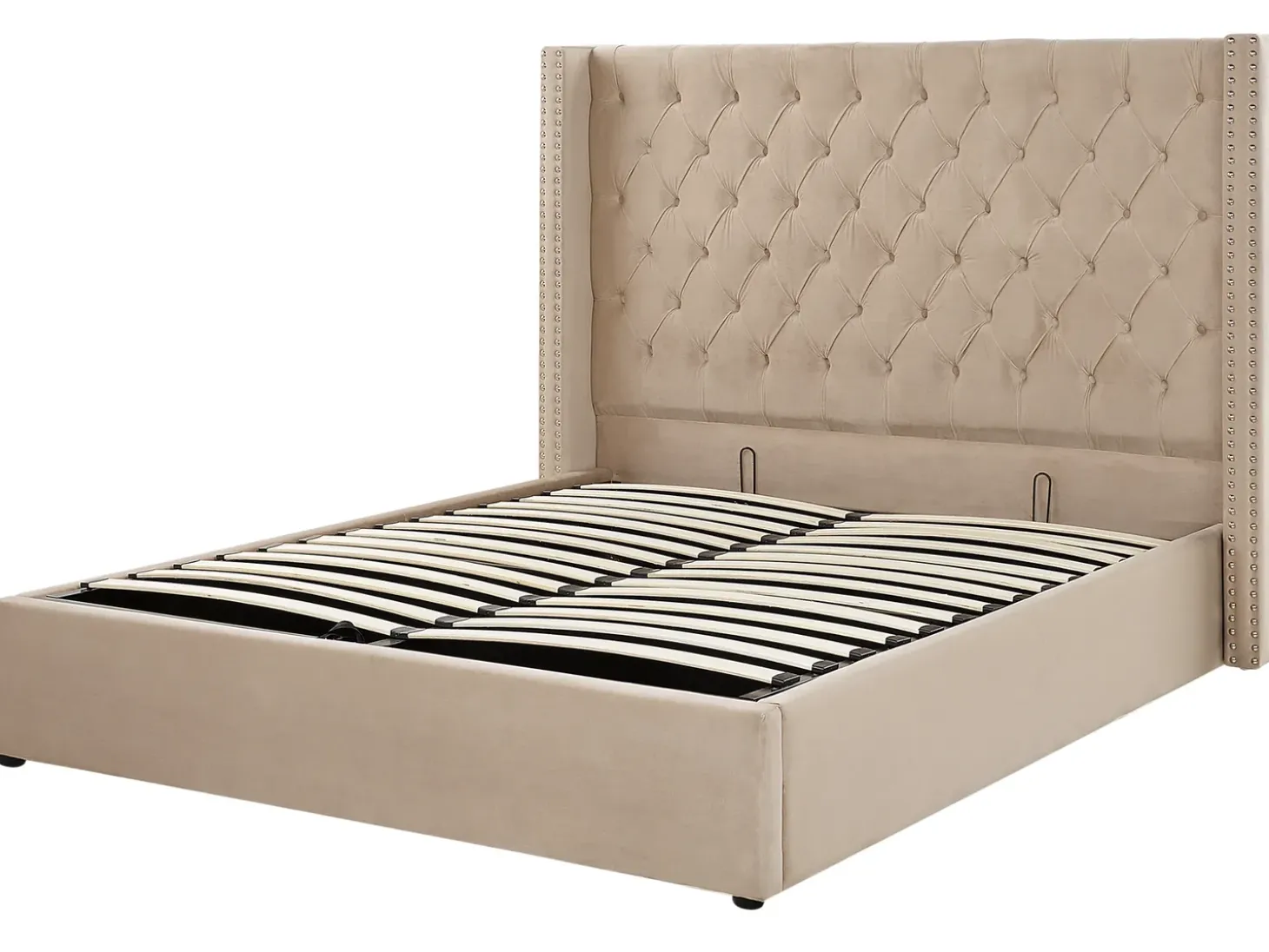 Outlet LUBBON Welur Beżowy 160 x 200 cm Łóżka Tapicerowane|Łóżka Podwójne
